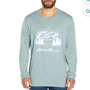 Eddie Bauer Men's Crewneck Graphic Print Long Sleeve T-Shirt Stone Blue Basin M.